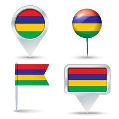 Map pins with flag of Mauritius