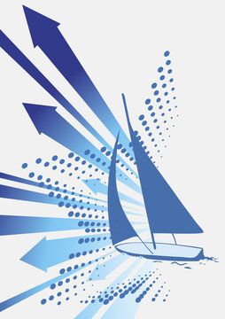 Before the wind.Abstract blue wind with yacht and star