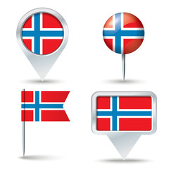 Map pins with flag of Norway