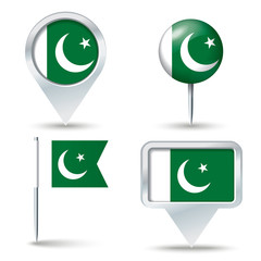 Map pins with flag of Pakistan