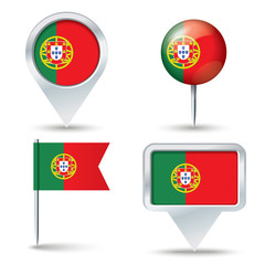 Map pins with flag of Portugal