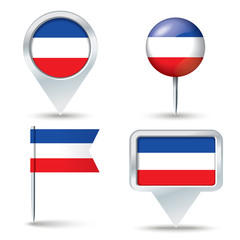 Map pins with flag of Serbia and Montenegro