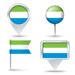 Map pins with flag of Sierra Leone