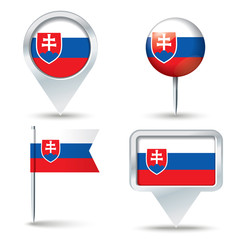 Map pins with flag of Slovakia