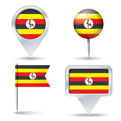 Map pins with flag of Uganda