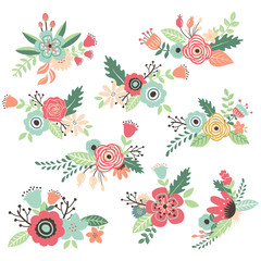 Vintage Hand Drawn Flowers Set