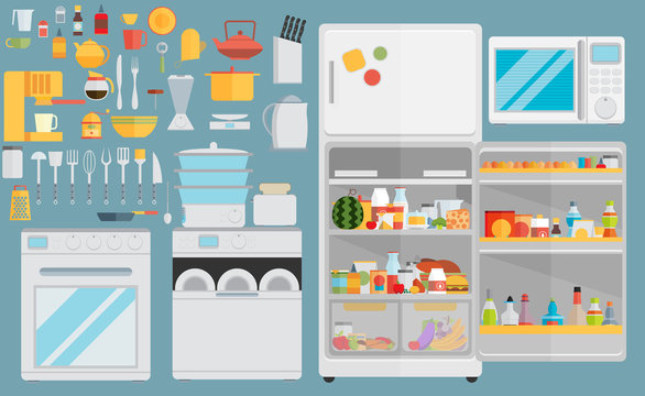 Flat icons for kitchen appliances. 