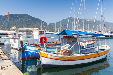 Fototapeta na wymiar Colorful wooden fishing boats, South Corsica