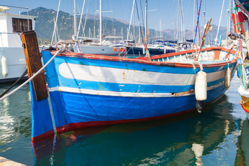 Obraz premium Wooden boat moored in Propriano, Corsica