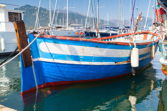 Wooden boat moored in Propriano, Corsica