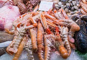 lobsters at Mercat de Sant Josep de la Boqueria market in Barcelona, Spain