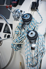 Fototapeta na wymiar Winches and ropes, sailing yacht detail