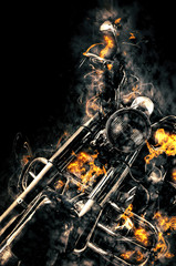 Burning motorbike. Fire illustration.