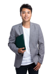 Fototapeta na wymiar Asian businessman hold with clipboard