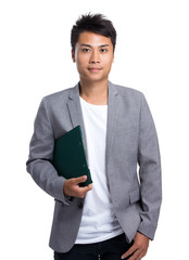 Fototapeta na wymiar Young businessman hold with file board