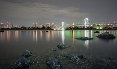 Long exposure of bay and Rainbow bridge from Odaiba, Nightview