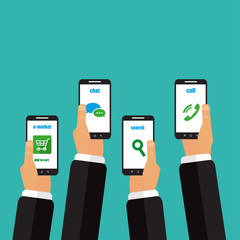 The concept of Mobile on a turquoise background