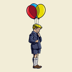 a boy with balloons