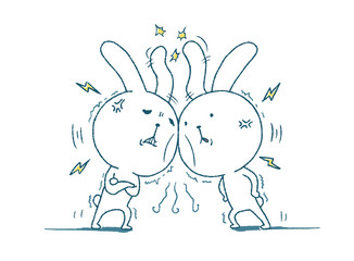 対立するウサギ