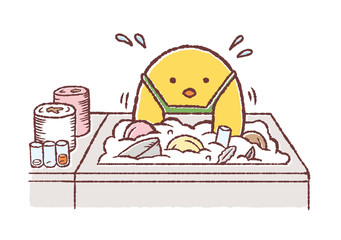 洗い物をするヒヨコ