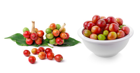 fresh coffee beans isolated on white background