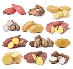 sweet potato, potato, taro root  on the white background