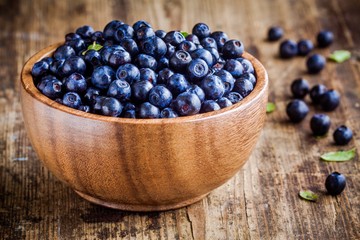 Fresh organic blueberries in a bowl