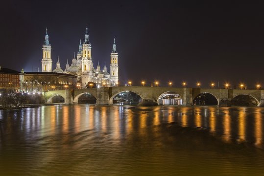 Zaragoza cathedral and river view, Spain