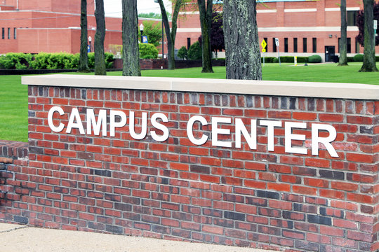 Sign for a "Campus Center" at a university.