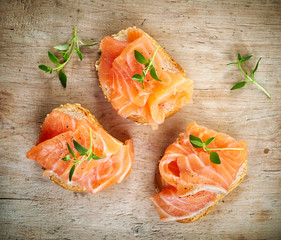 bread with fresh salmon fillet