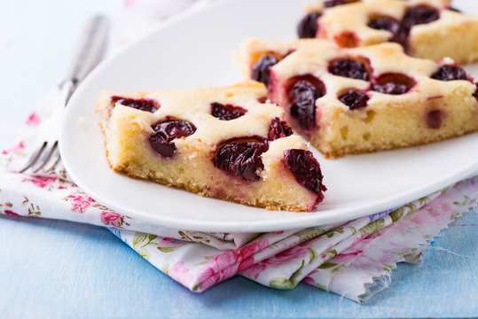 Homemade cherry cake on plate