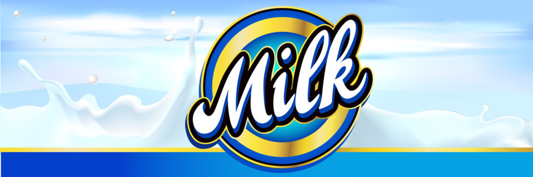 milk label design banner with milk splash and sky - vector