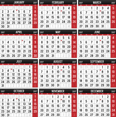 Calendar for the year of 2017