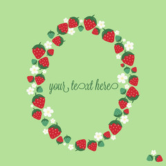 Cartolina con cornice ovale di fragole e fiori