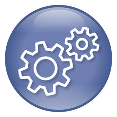 Runder Button: 2 verzahnte Zahnräder, blau, Liniensymbol