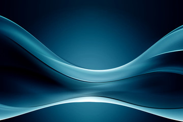 Creative Blue Fractal Waves Art Abstract Design Background - obrazy, fototapety, plakaty