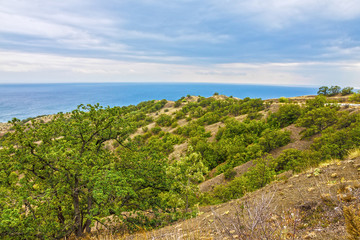 Panoramic view sea beach, Crimea, Yalta resort, Russia
