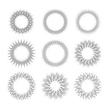 Set of sunburst symbols vector illustration.