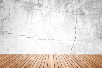 Empty room of grunge wall and wood floor