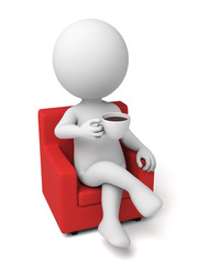 3d people with a cup of coffee. 3d image. Isolated white background