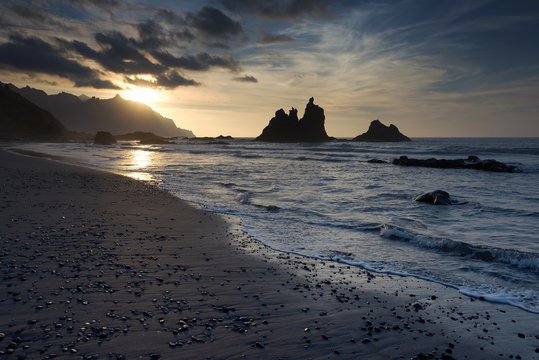 Sunset last golden light.El  Benijo, Tenerife, Spain.