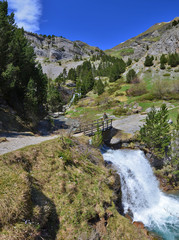 Waterfall in the spring valley of Gavarnie