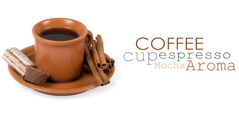 Closeup shot of freshly prepared cup of italian espresso with ci