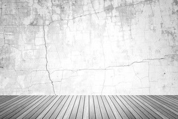 Empty room of grunge wall and wood floor