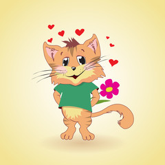 Cat in love cartoon illustration
