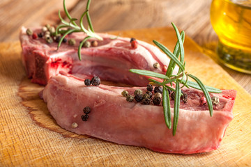 Raw lamb chop ready for frying.
