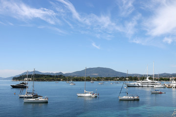 Fototapeta na wymiar yacht and sailboats Garitsa bay Corfu island Greece