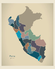 Modern Map - Peru with regions colored PE