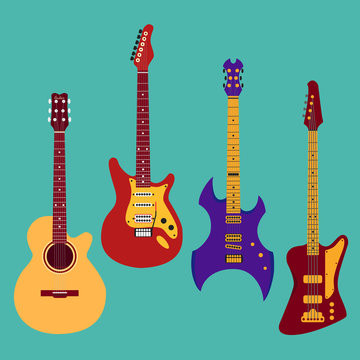 Set of different guitars. 