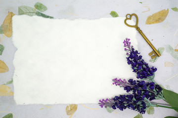 Blank paper with Lavender and old key